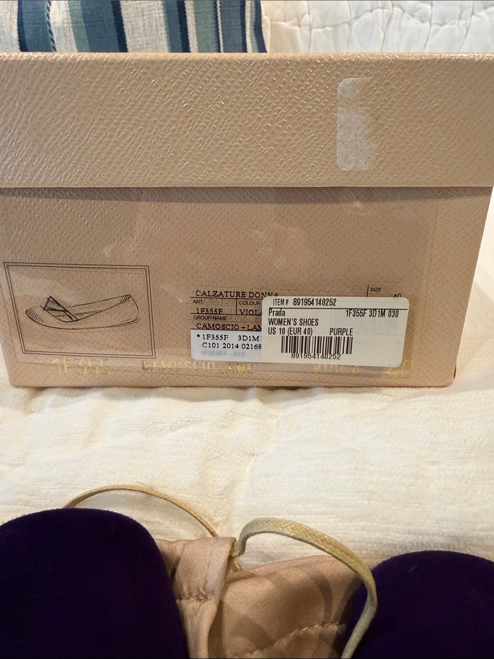 Prada Purple Suede Pointed-Toe Flats with Silver Triangle Accent - Picture 2 of 4